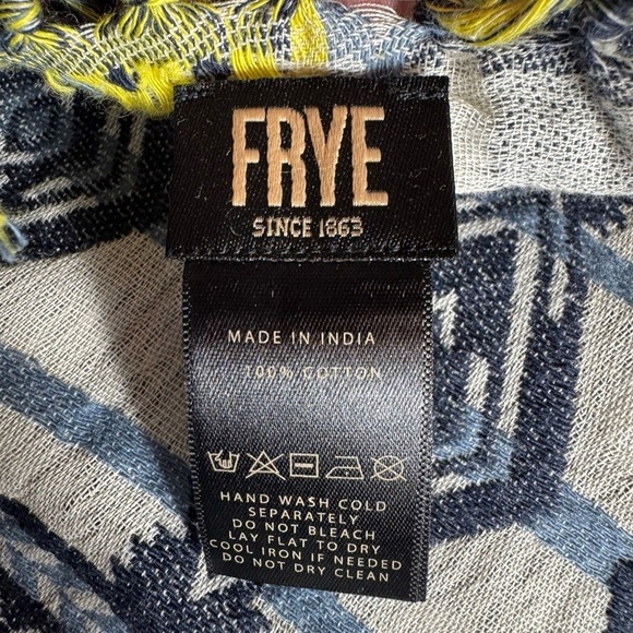 Fry Aztec Scarf Wrap Southwestern Tribal Western Fringe Cotton Bohemian Blue - Picture 4 of 6
